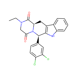 CCN1CC(=O)N2[C@H](Cc3c([nH]c4ccccc34)[C@H]2c2ccc(Cl)c(Cl)c2)C1=O ZINC000066099379