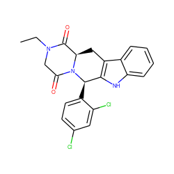 CCN1CC(=O)N2[C@H](Cc3c([nH]c4ccccc34)[C@H]2c2ccc(Cl)cc2Cl)C1=O ZINC000066104177