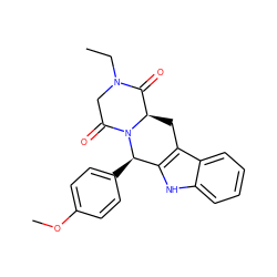 CCN1CC(=O)N2[C@H](Cc3c([nH]c4ccccc34)[C@H]2c2ccc(OC)cc2)C1=O ZINC000013528013