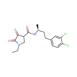 CCN1CC(C(=O)N[C@@H](C)CCc2ccc(Cl)c(Cl)c2)C(=O)C1=O ZINC000218274921