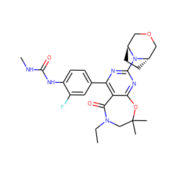 CCN1CC(C)(C)Oc2nc(N3[C@H]4CC[C@H]3COC4)nc(-c3ccc(NC(=O)NC)c(F)c3)c2C1=O ZINC000205317738