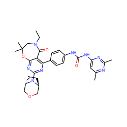 CCN1CC(C)(C)Oc2nc(N3[C@H]4CC[C@H]3COC4)nc(-c3ccc(NC(=O)Nc4cc(C)nc(C)n4)cc3)c2C1=O ZINC000142183686