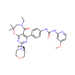 CCN1CC(C)(C)Oc2nc(N3[C@H]4CC[C@H]3COC4)nc(-c3ccc(NC(=O)Nc4cc(OC)ccn4)cc3)c2C1=O ZINC000205352853