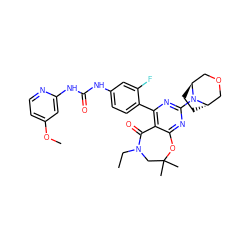 CCN1CC(C)(C)Oc2nc(N3[C@H]4CC[C@H]3COC4)nc(-c3ccc(NC(=O)Nc4cc(OC)ccn4)cc3F)c2C1=O ZINC000225301384