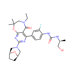 CCN1CC(C)(C)Oc2nc(N3C[C@@H]4CC[C@H](C3)O4)nc(-c3ccc(NC(=O)N[C@@H](C)CO)c(F)c3)c2C1=O ZINC000142212039