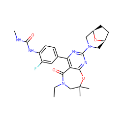 CCN1CC(C)(C)Oc2nc(N3C[C@@H]4CC[C@H](C3)O4)nc(-c3ccc(NC(=O)NC)c(F)c3)c2C1=O ZINC000205314804