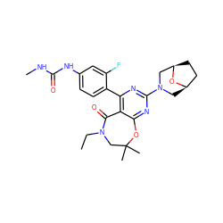 CCN1CC(C)(C)Oc2nc(N3C[C@@H]4CC[C@H](C3)O4)nc(-c3ccc(NC(=O)NC)cc3F)c2C1=O ZINC000142210797