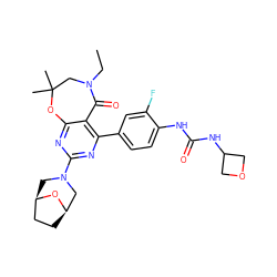 CCN1CC(C)(C)Oc2nc(N3C[C@@H]4CC[C@H](C3)O4)nc(-c3ccc(NC(=O)NC4COC4)c(F)c3)c2C1=O ZINC000225296476