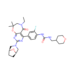 CCN1CC(C)(C)Oc2nc(N3C[C@@H]4CC[C@H](C3)O4)nc(-c3ccc(NC(=O)NCC4CCOCC4)c(F)c3)c2C1=O ZINC000225300289