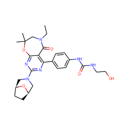 CCN1CC(C)(C)Oc2nc(N3C[C@@H]4CC[C@H](C3)O4)nc(-c3ccc(NC(=O)NCCO)cc3)c2C1=O ZINC000225337201