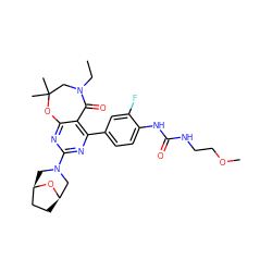 CCN1CC(C)(C)Oc2nc(N3C[C@@H]4CC[C@H](C3)O4)nc(-c3ccc(NC(=O)NCCOC)c(F)c3)c2C1=O ZINC000225324360