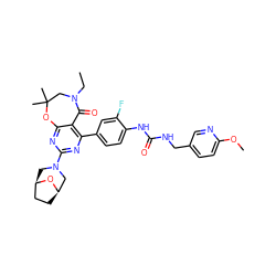 CCN1CC(C)(C)Oc2nc(N3C[C@@H]4CC[C@H](C3)O4)nc(-c3ccc(NC(=O)NCc4ccc(OC)nc4)c(F)c3)c2C1=O ZINC000225325416