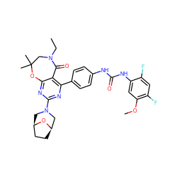 CCN1CC(C)(C)Oc2nc(N3C[C@@H]4CC[C@H](C3)O4)nc(-c3ccc(NC(=O)Nc4cc(OC)c(F)cc4F)cc3)c2C1=O ZINC000225313223