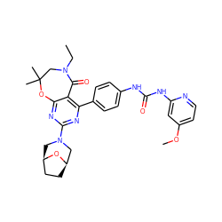 CCN1CC(C)(C)Oc2nc(N3C[C@@H]4CC[C@H](C3)O4)nc(-c3ccc(NC(=O)Nc4cc(OC)ccn4)cc3)c2C1=O ZINC000142194120