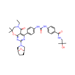 CCN1CC(C)(C)Oc2nc(N3C[C@@H]4CC[C@H](C3)O4)nc(-c3ccc(NC(=O)Nc4ccc(C(=O)NCC(C)(C)O)cc4)cc3)c2C1=O ZINC000217990828