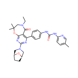 CCN1CC(C)(C)Oc2nc(N3C[C@@H]4CC[C@H](C3)O4)nc(-c3ccc(NC(=O)Nc4ccc(C)cn4)cc3)c2C1=O ZINC000142197429