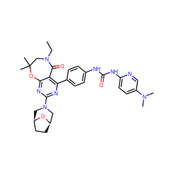 CCN1CC(C)(C)Oc2nc(N3C[C@@H]4CC[C@H](C3)O4)nc(-c3ccc(NC(=O)Nc4ccc(N(C)C)cn4)cc3)c2C1=O ZINC000205340037