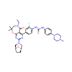 CCN1CC(C)(C)Oc2nc(N3C[C@@H]4CC[C@H](C3)O4)nc(-c3ccc(NC(=O)Nc4ccc(N5CCN(C)CC5)cc4)c(F)c3)c2C1=O ZINC000205317678