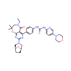 CCN1CC(C)(C)Oc2nc(N3C[C@@H]4CC[C@H](C3)O4)nc(-c3ccc(NC(=O)Nc4ccc(N5CCOCC5)cn4)cc3)c2C1=O ZINC000225303962