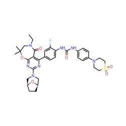 CCN1CC(C)(C)Oc2nc(N3C[C@@H]4CC[C@H](C3)O4)nc(-c3ccc(NC(=O)Nc4ccc(N5CCS(=O)(=O)CC5)cc4)c(F)c3)c2C1=O ZINC000205324924