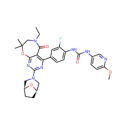 CCN1CC(C)(C)Oc2nc(N3C[C@@H]4CC[C@H](C3)O4)nc(-c3ccc(NC(=O)Nc4ccc(OC)nc4)c(F)c3)c2C1=O ZINC000205301675