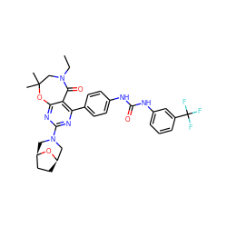 CCN1CC(C)(C)Oc2nc(N3C[C@@H]4CC[C@H](C3)O4)nc(-c3ccc(NC(=O)Nc4cccc(C(F)(F)F)c4)cc3)c2C1=O ZINC000225317576