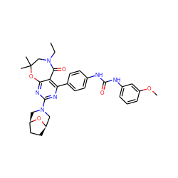 CCN1CC(C)(C)Oc2nc(N3C[C@@H]4CC[C@H](C3)O4)nc(-c3ccc(NC(=O)Nc4cccc(OC)c4)cc3)c2C1=O ZINC000225319807