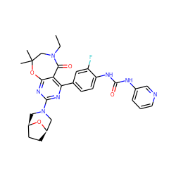 CCN1CC(C)(C)Oc2nc(N3C[C@@H]4CC[C@H](C3)O4)nc(-c3ccc(NC(=O)Nc4cccnc4)c(F)c3)c2C1=O ZINC000205317816