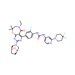 CCN1CC(C)(C)Oc2nc(N3C[C@@H]4CC[C@H](C3)O4)nc(-c3ccc(NC(=O)Nc4ccnc(N5CCC(F)(F)CC5)c4)c(F)c3)c2C1=O ZINC000217990263