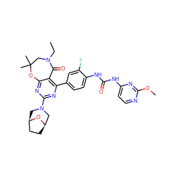 CCN1CC(C)(C)Oc2nc(N3C[C@@H]4CC[C@H](C3)O4)nc(-c3ccc(NC(=O)Nc4ccnc(OC)n4)c(F)c3)c2C1=O ZINC000225310947