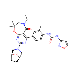 CCN1CC(C)(C)Oc2nc(N3C[C@@H]4CC[C@H](C3)O4)nc(-c3ccc(NC(=O)Nc4ccon4)c(C)c3)c2C1=O ZINC000225311106