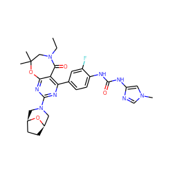 CCN1CC(C)(C)Oc2nc(N3C[C@@H]4CC[C@H](C3)O4)nc(-c3ccc(NC(=O)Nc4cn(C)cn4)c(F)c3)c2C1=O ZINC000142203882