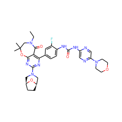 CCN1CC(C)(C)Oc2nc(N3C[C@@H]4CC[C@H](C3)O4)nc(-c3ccc(NC(=O)Nc4cnc(N5CCOCC5)cn4)c(F)c3)c2C1=O ZINC000225338050