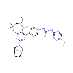 CCN1CC(C)(C)Oc2nc(N3C[C@@H]4CC[C@H](C3)O4)nc(-c3ccc(NC(=O)Nc4cnc(OC)cn4)cc3)c2C1=O ZINC000142204740