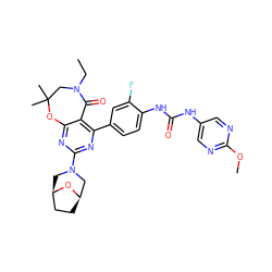 CCN1CC(C)(C)Oc2nc(N3C[C@@H]4CC[C@H](C3)O4)nc(-c3ccc(NC(=O)Nc4cnc(OC)nc4)c(F)c3)c2C1=O ZINC000225314924