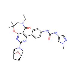 CCN1CC(C)(C)Oc2nc(N3C[C@@H]4CC[C@H](C3)O4)nc(-c3ccc(NC(=O)Nc4cnn(C)c4)cc3)c2C1=O ZINC000142186065