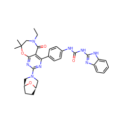 CCN1CC(C)(C)Oc2nc(N3C[C@@H]4CC[C@H](C3)O4)nc(-c3ccc(NC(=O)Nc4nc5ccccc5[nH]4)cc3)c2C1=O ZINC001772589928