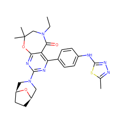 CCN1CC(C)(C)Oc2nc(N3C[C@@H]4CC[C@H](C3)O4)nc(-c3ccc(Nc4nnc(C)s4)cc3)c2C1=O ZINC000142195645