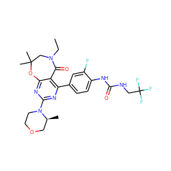 CCN1CC(C)(C)Oc2nc(N3CCOC[C@@H]3C)nc(-c3ccc(NC(=O)NCC(F)(F)F)c(F)c3)c2C1=O ZINC000142188247