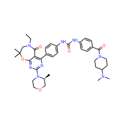 CCN1CC(C)(C)Oc2nc(N3CCOC[C@@H]3C)nc(-c3ccc(NC(=O)Nc4ccc(C(=O)N5CCC(N(C)C)CC5)cc4)cc3)c2C1=O ZINC000225316708