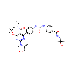 CCN1CC(C)(C)Oc2nc(N3CCOC[C@@H]3C)nc(-c3ccc(NC(=O)Nc4ccc(C(=O)NCC(C)(C)O)cc4)cc3)c2C1=O ZINC000217991749