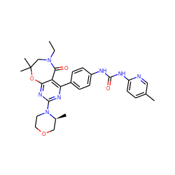 CCN1CC(C)(C)Oc2nc(N3CCOC[C@@H]3C)nc(-c3ccc(NC(=O)Nc4ccc(C)cn4)cc3)c2C1=O ZINC000142194777