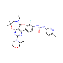 CCN1CC(C)(C)Oc2nc(N3CCOC[C@@H]3C)nc(-c3ccc(NC(=O)Nc4ccc(C)nc4)c(F)c3)c2C1=O ZINC000142216890