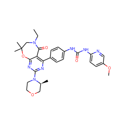 CCN1CC(C)(C)Oc2nc(N3CCOC[C@@H]3C)nc(-c3ccc(NC(=O)Nc4ccc(OC)cn4)cc3)c2C1=O ZINC000142208013