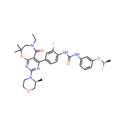 CCN1CC(C)(C)Oc2nc(N3CCOC[C@@H]3C)nc(-c3ccc(NC(=O)Nc4cccc(O[C@@H](C)F)c4)c(F)c3)c2C1=O ZINC001772637828