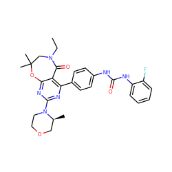 CCN1CC(C)(C)Oc2nc(N3CCOC[C@@H]3C)nc(-c3ccc(NC(=O)Nc4ccccc4F)cc3)c2C1=O ZINC000142203207