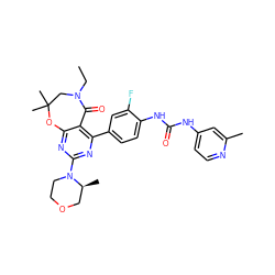 CCN1CC(C)(C)Oc2nc(N3CCOC[C@@H]3C)nc(-c3ccc(NC(=O)Nc4ccnc(C)c4)c(F)c3)c2C1=O ZINC000142205191