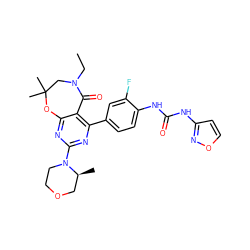 CCN1CC(C)(C)Oc2nc(N3CCOC[C@@H]3C)nc(-c3ccc(NC(=O)Nc4ccon4)c(F)c3)c2C1=O ZINC000142216241