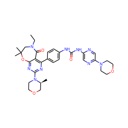 CCN1CC(C)(C)Oc2nc(N3CCOC[C@@H]3C)nc(-c3ccc(NC(=O)Nc4cnc(N5CCOCC5)cn4)cc3)c2C1=O ZINC000142216693