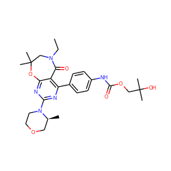 CCN1CC(C)(C)Oc2nc(N3CCOC[C@@H]3C)nc(-c3ccc(NC(=O)OCC(C)(C)O)cc3)c2C1=O ZINC000225296400